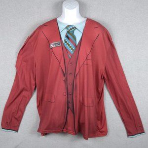 Faux Real Shirt Men's 2XL Red Long Sleeve Stretch Ron Burgandy Halloween Costume